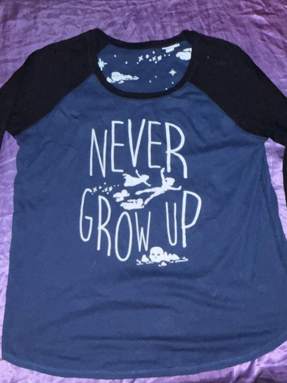 Peter Pan Reversible Long Sleeve Shirt Large Never Grow Up Disney Tee